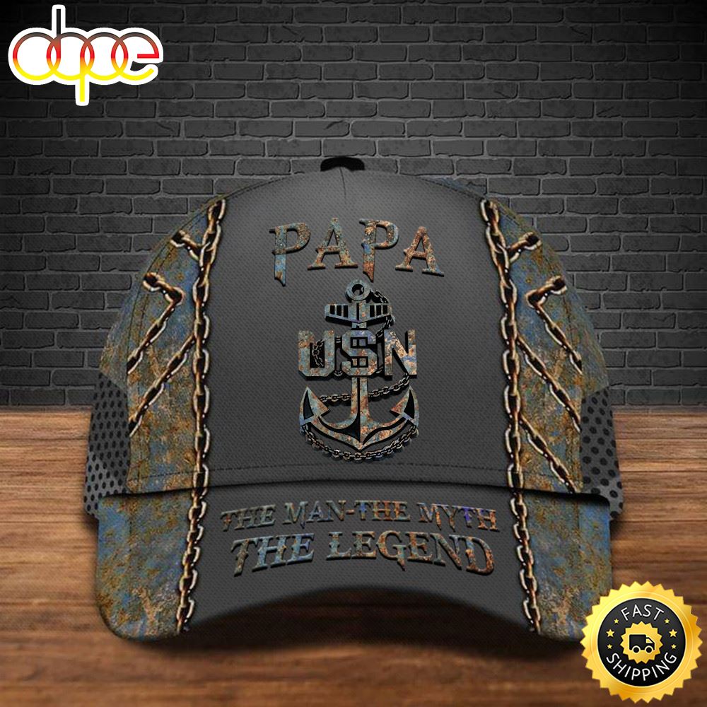 Veteran American Flag Hat Proud US Military USN Logo Papa The Man The Myth The Legend Hat Proud Us Veteran Caps Gifts For Daddy Hat Classic Cap Dyk3ic