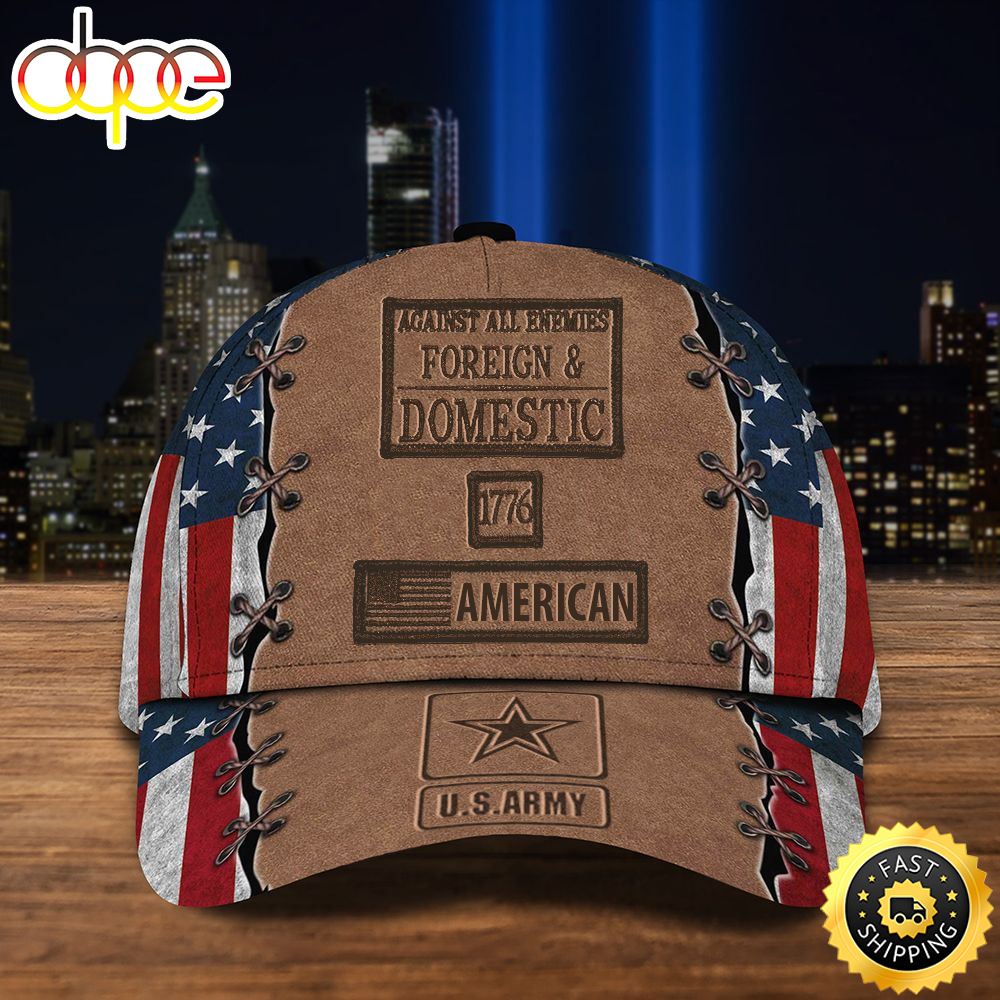 Veteran American Flag Hat Proud US Military US Army Cap 1776 American Against All Enemies Foreign Domestic Army Veterans Day Gift Ideas Hat Classic Cap Qqz0bt