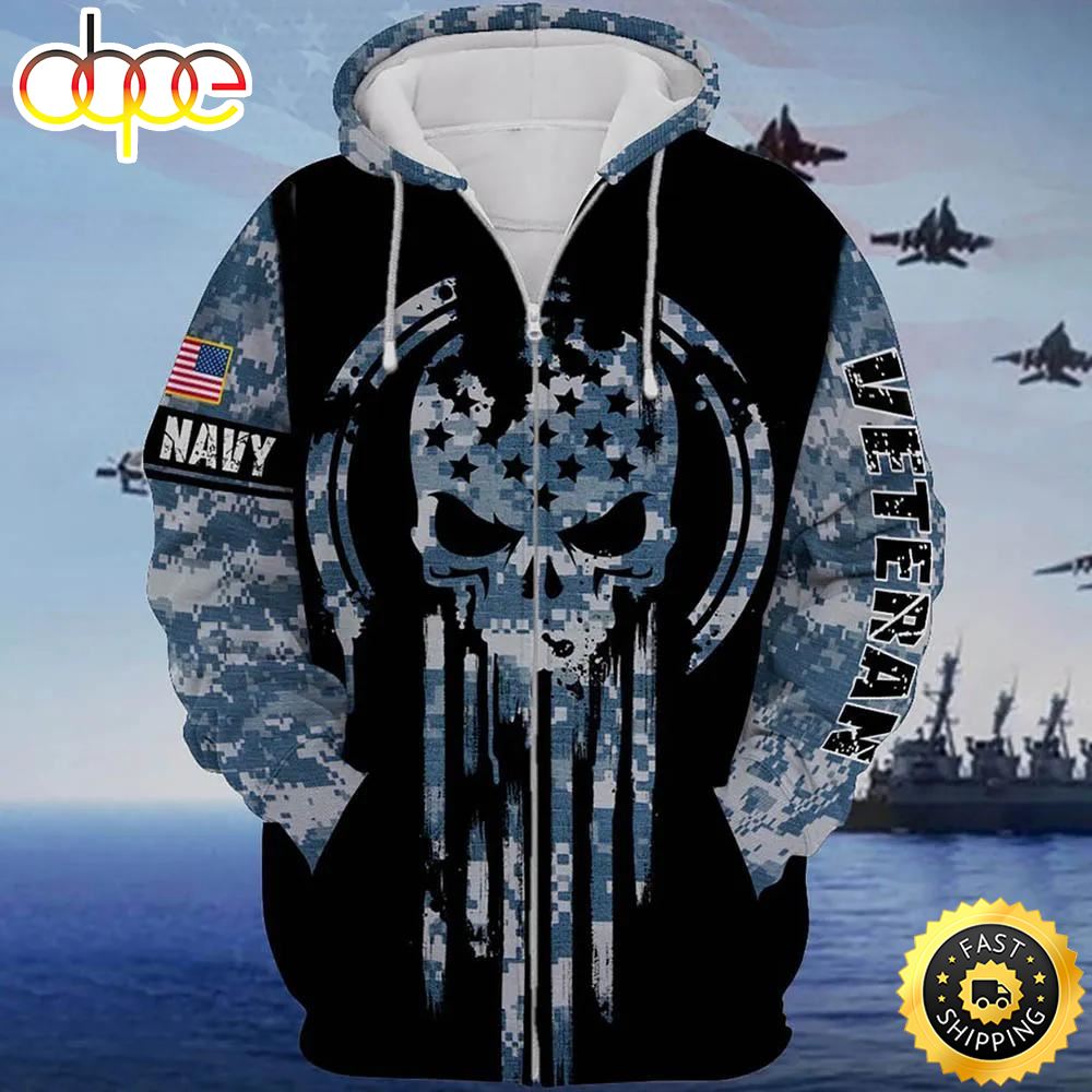 Veteran American Military Black Skull Navy Veteran 3D Hoodie All Over Printed Dilsa0