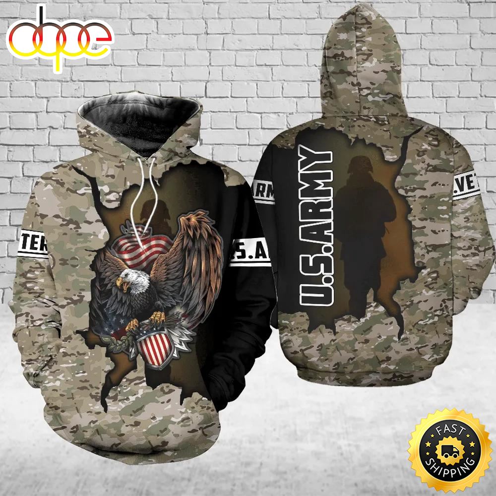 Veteran Army Camouflage Eagle Gift For Army US Army 3D Hoodie All Over Printed Kbskm8