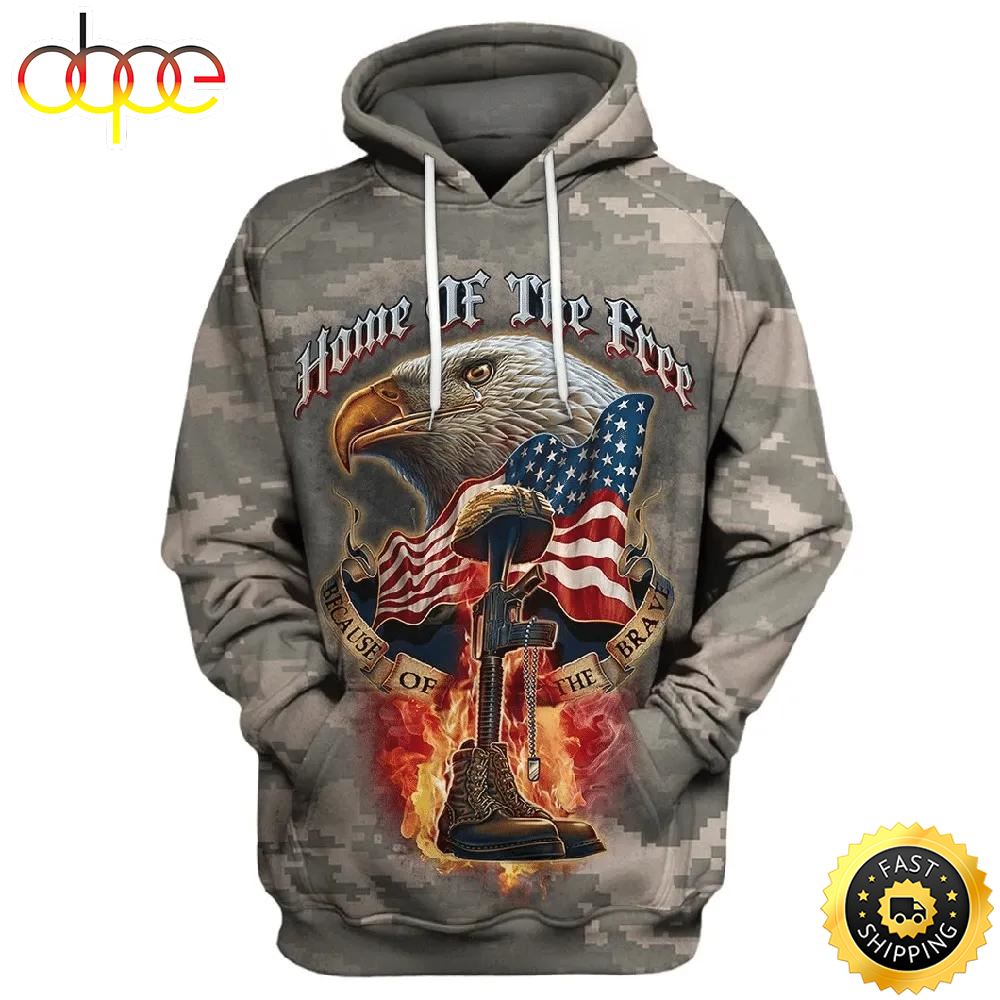 Veteran Eagle Flag Home The Free Because Of The Brave 3D Hoodie All Over Printed Gt5ib0