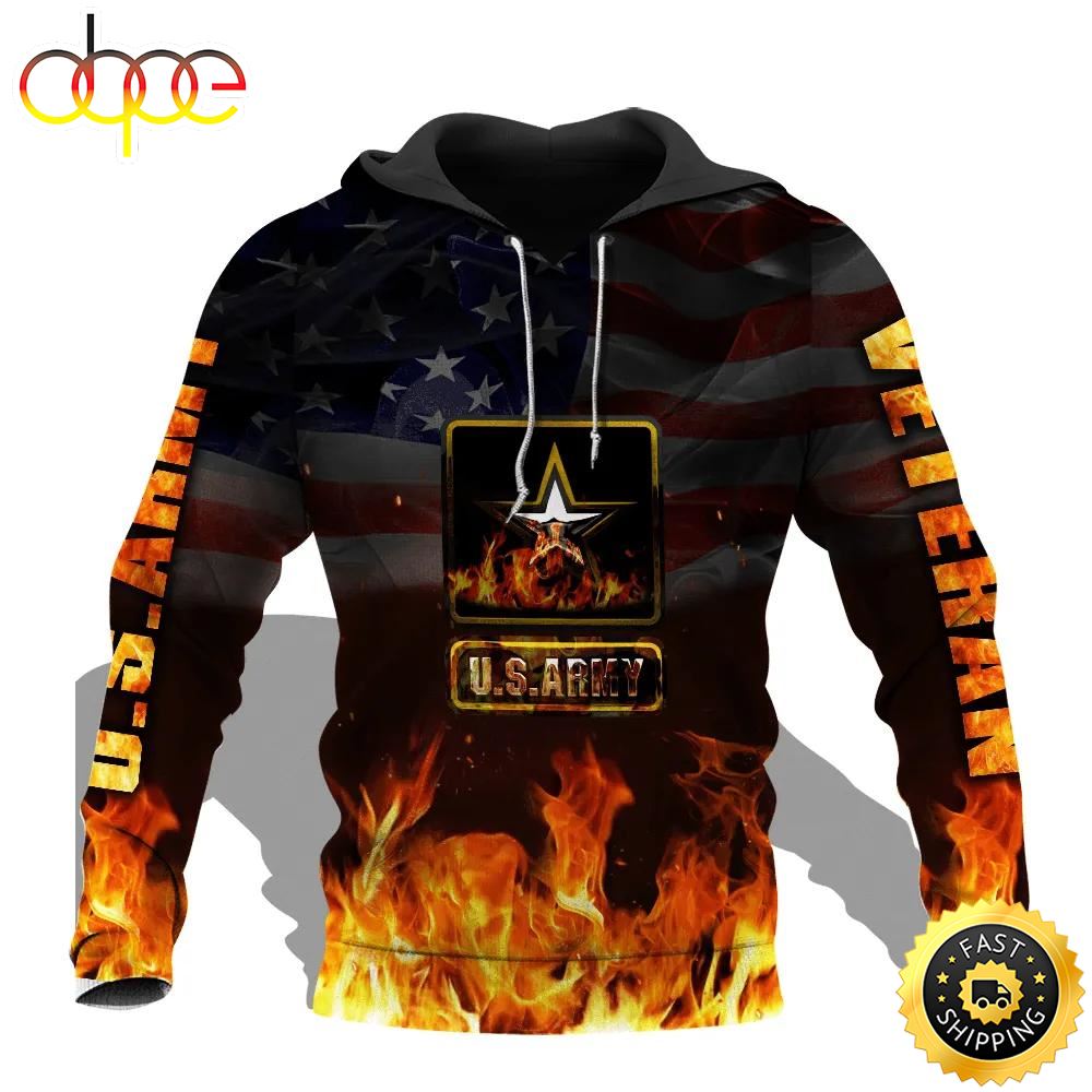 Veteran Military US Army Veteran Fire Flag 3D Hoodie All Over Printed Epkcly