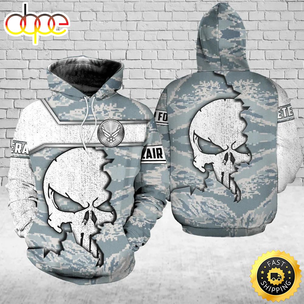 Veteran Skull Air Force Camouflage Gift For Air Force US Air Force 3D Hoodie All Over Printed Rmdv03
