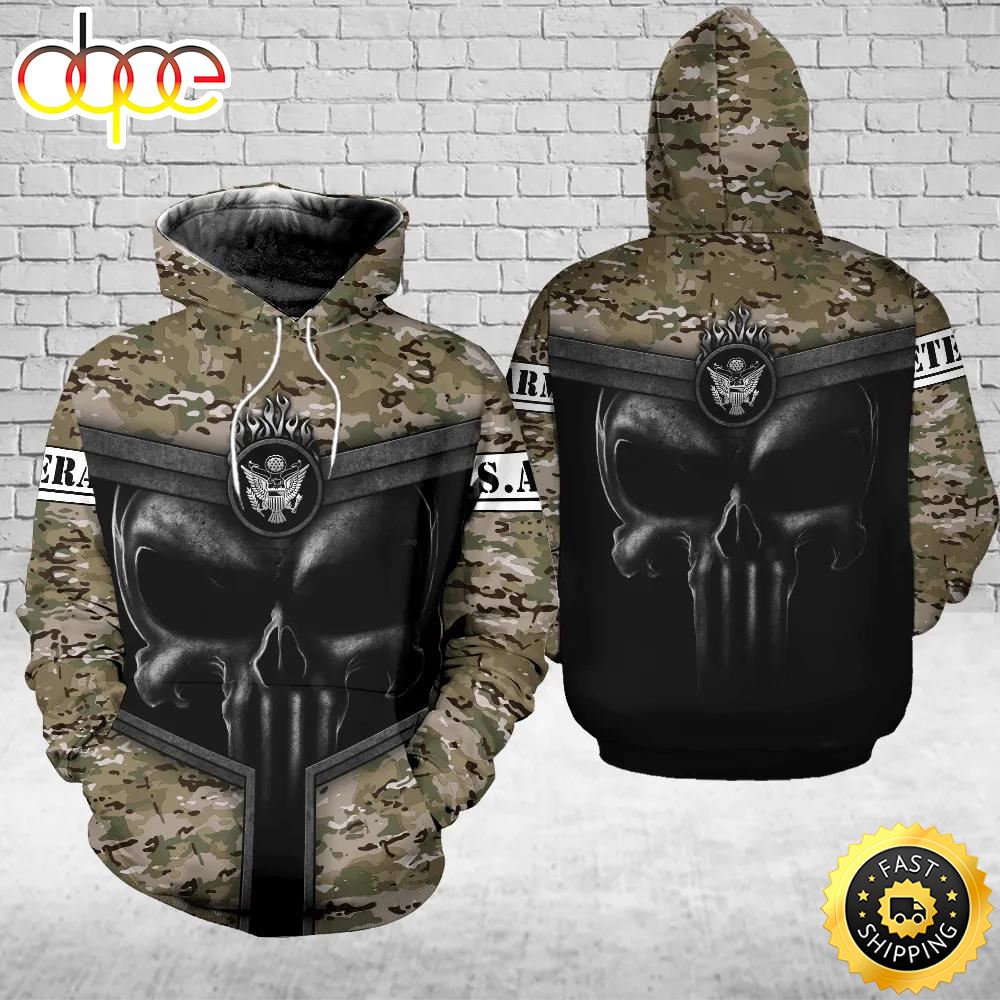 Veteran Skull Army Camouflage Gift For Army US Army 3D Hoodie All Over Printed Kghx8p