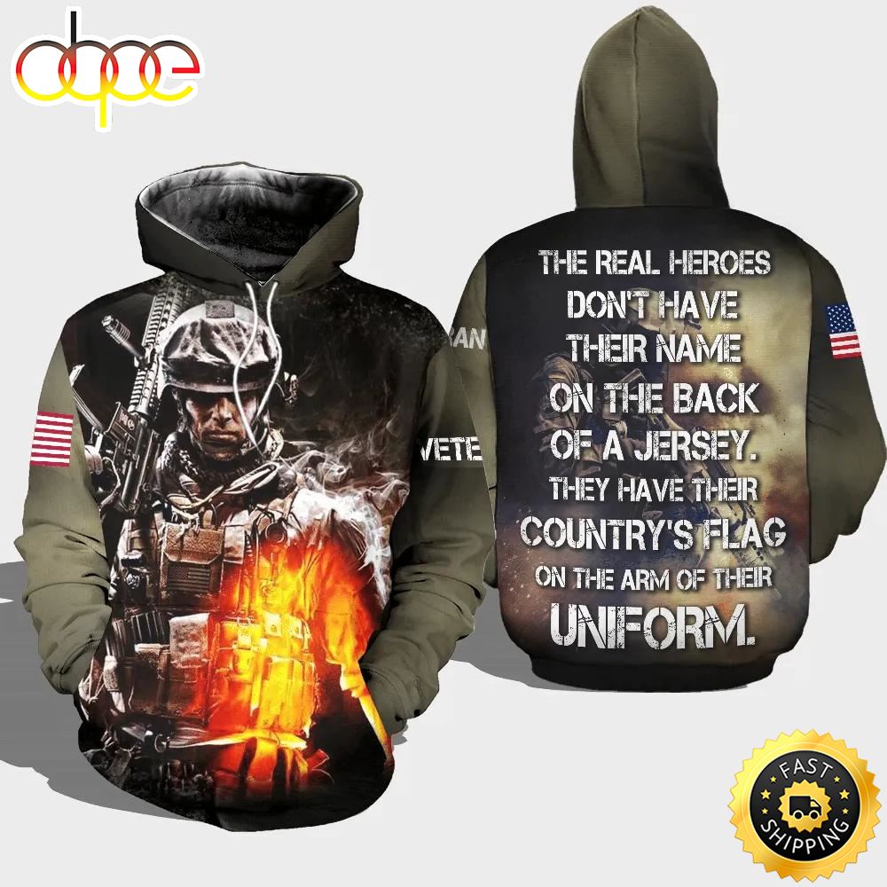 Veteran The Real Hero Not Have Name On The Back 3D Hoodie All Over Printed W3jzpu