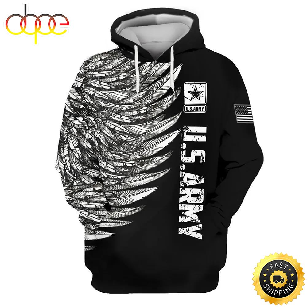 Veteran U.S Army Black And White Feather 3D Hoodie All Over Printed Ckivxl