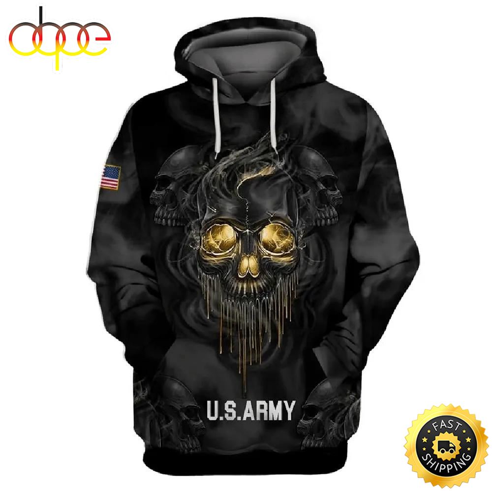 Veteran U.S Army Black Skull Golden Eyes 3D Hoodie All Over Printed Nwm96s