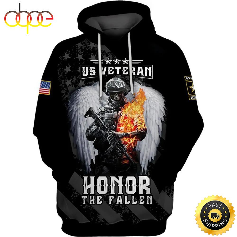Veteran U.S Army Veteran Honor The Fallen Soldier Skull Wing 3D Hoodie All Over Printed Ifyynd