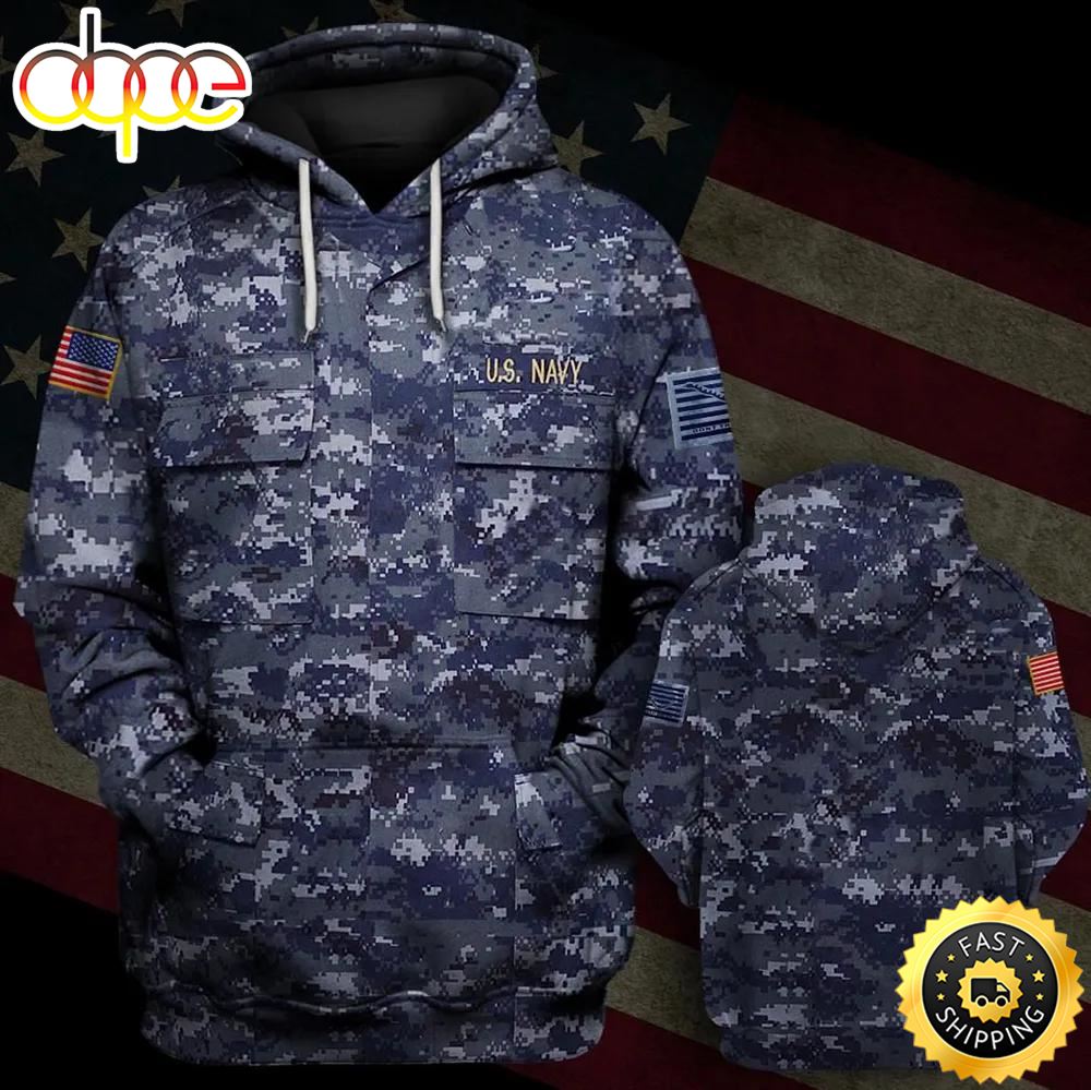 Veteran U.S Navy Flag On The Left 3D Hoodie All Over Printed Wvmzs9