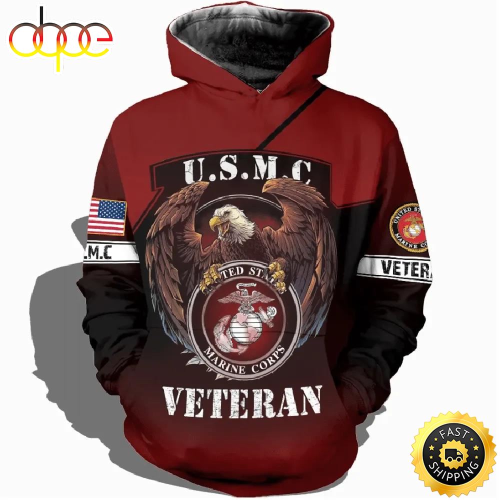 Veteran USMC Marine Corps Veteran Eagle 3D Hoodie All Over Printed Mvfrap