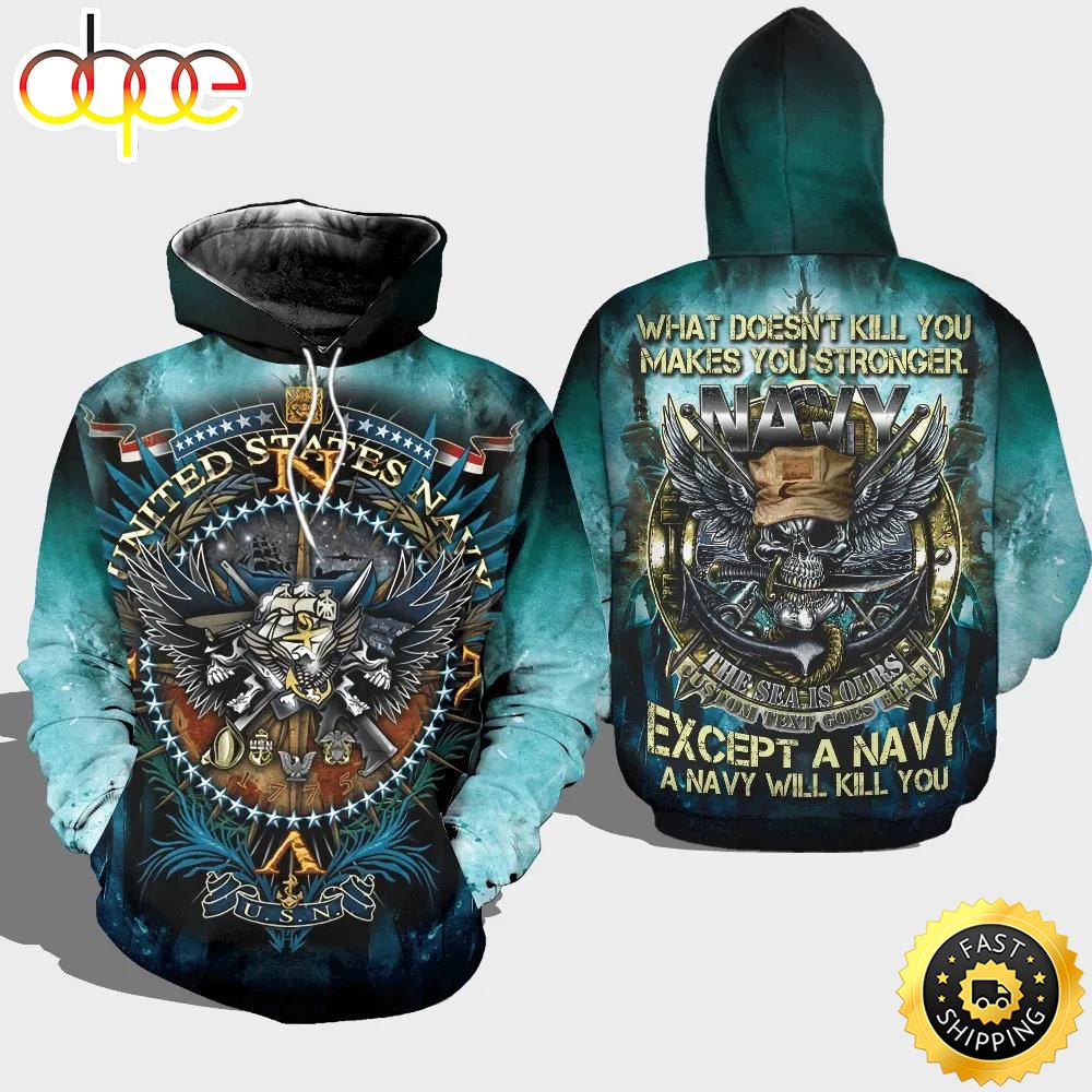 Veteran USN Except A Navy Will Kill You Gun Skull 3D Hoodie All Over Printed Lujahp