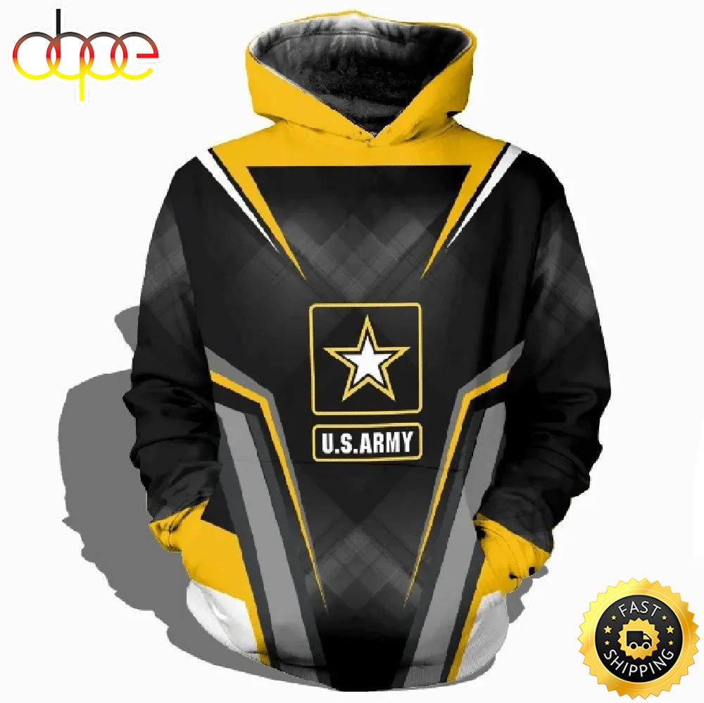 Veteran United States Army Symbol Black Yellow 3D Hoodie All Over Printed Yqufqx