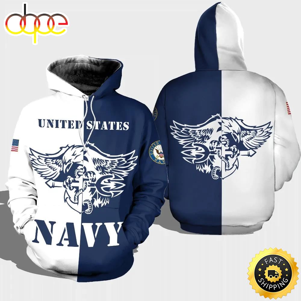 Veteran United States Navy Eagle Anchor Blue White 3D Hoodie All Over Printed Lgvtnn
