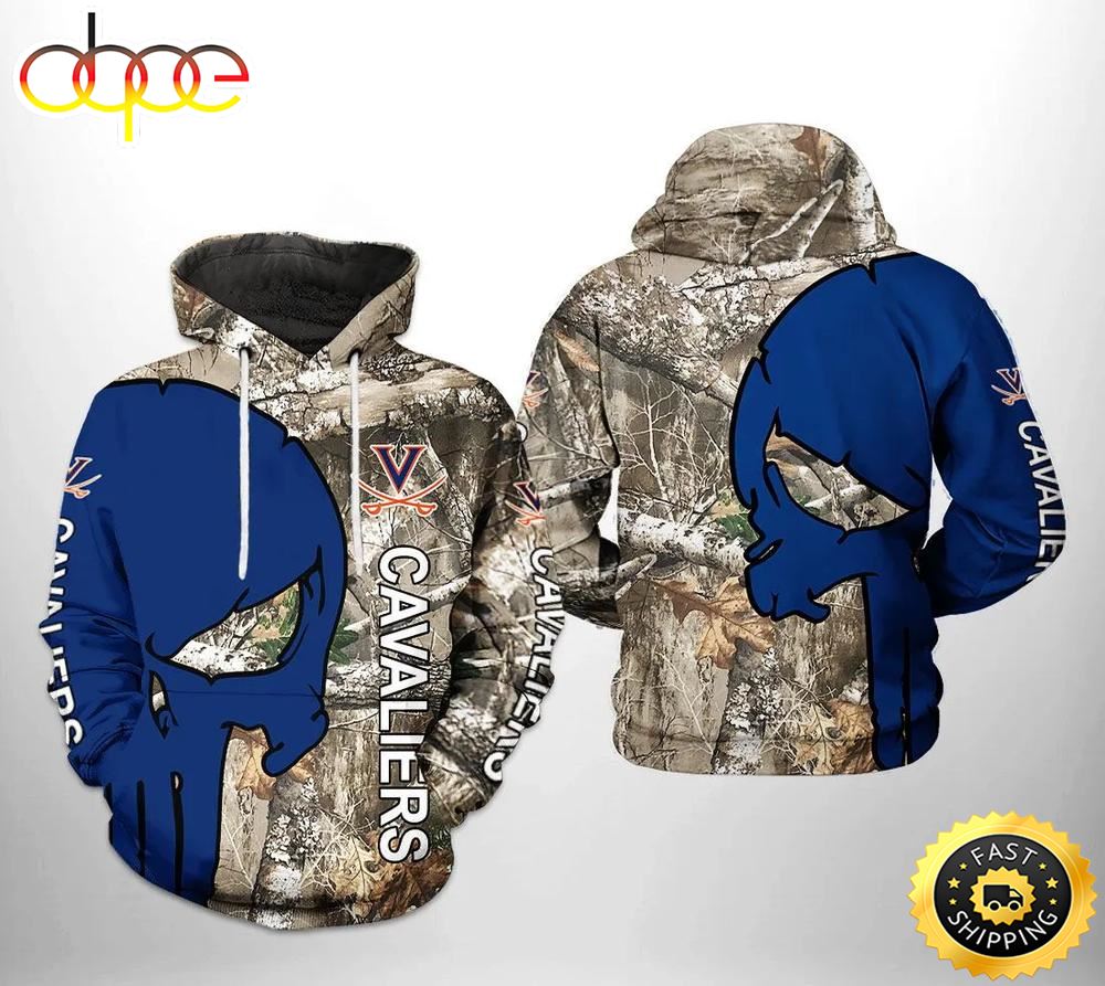 Virginia Cavaliers Camo Veteran Hunting And Skull Punisher 3D Hoodie College Gifts Fs4hye