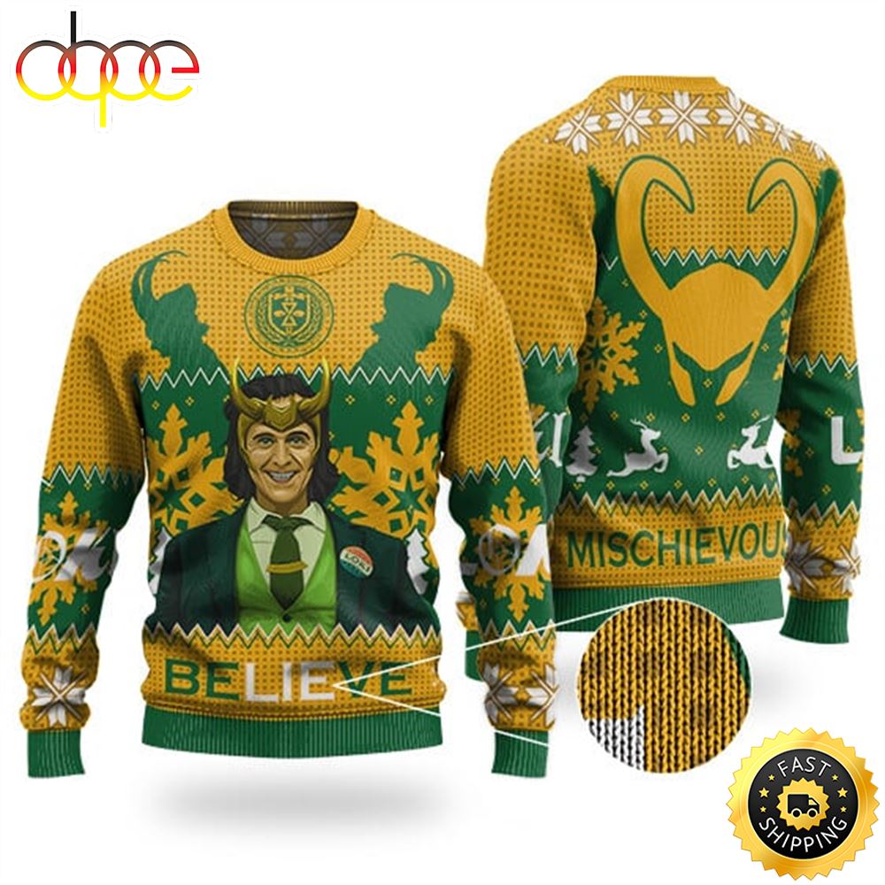 Vote Loki Believe Ugly Christmas Sweater Btkrue