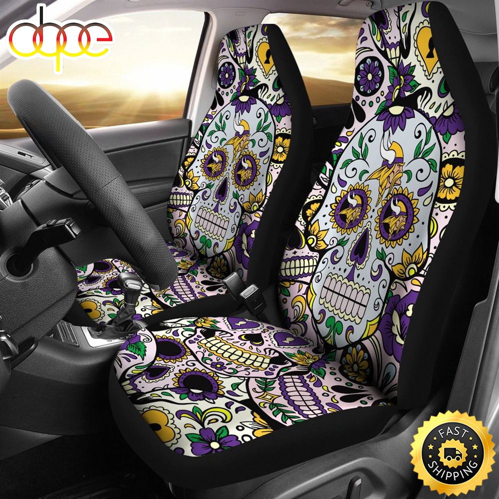 Arty Skull Minnesota Vikings Car Seat Covers Pybdfu