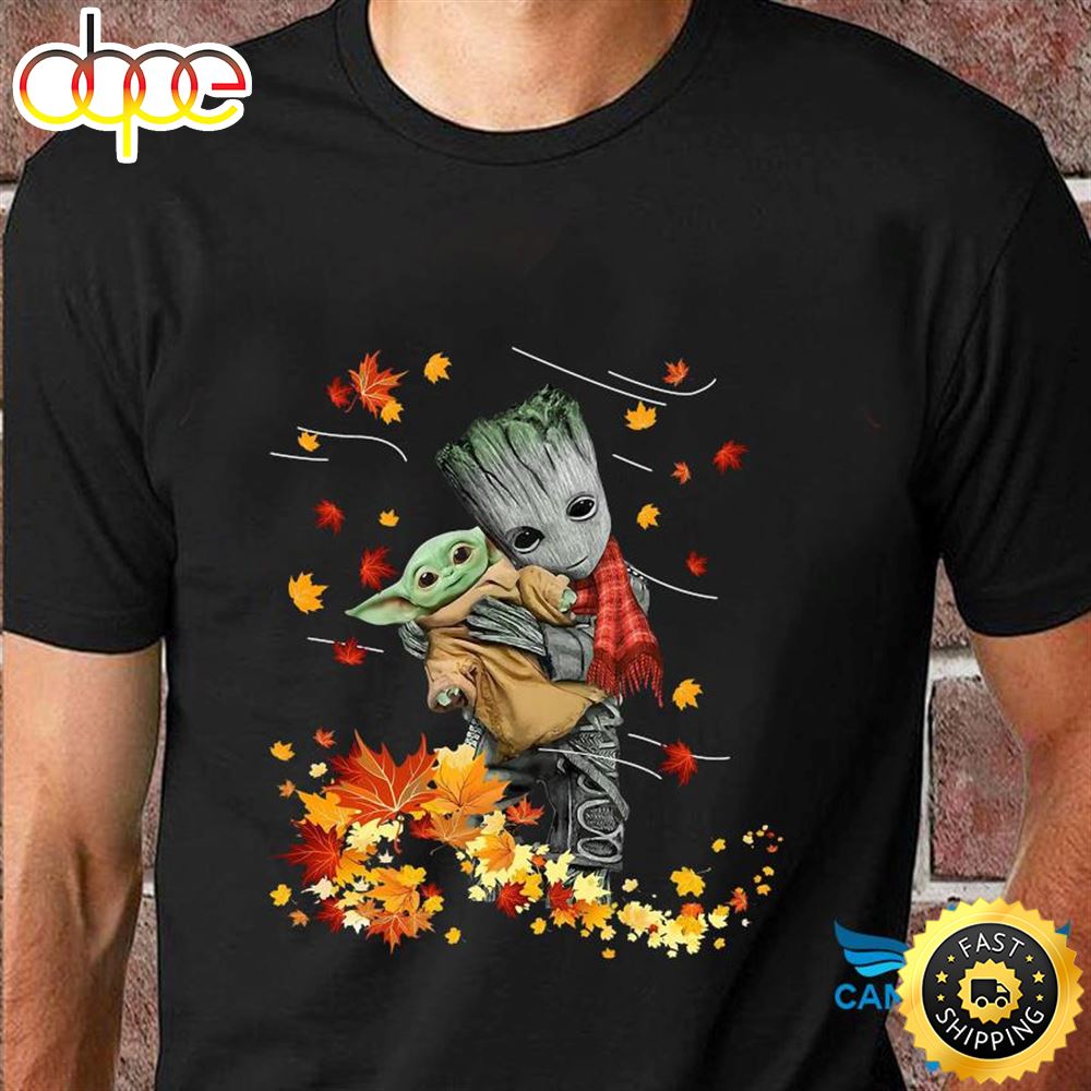 Autumn Groot Hug Baby Yoda Fall Thanksgiving T Shirt Olsnqp
