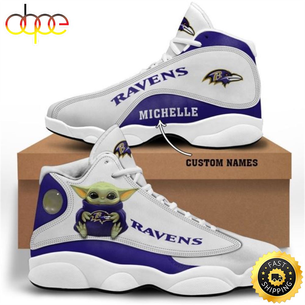 Baby Yoda Hug Baltimore Ravens Personalized Name Air Jordan 13 Shoes Jrkfgy