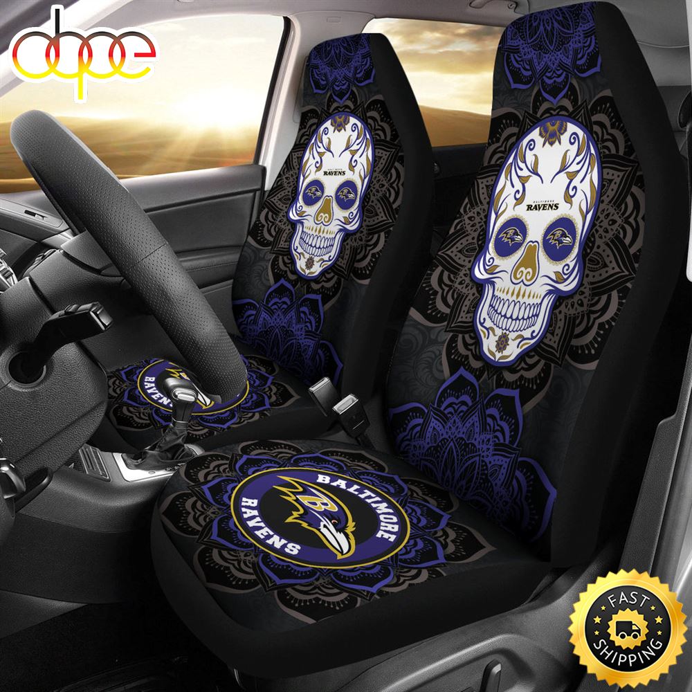 Baltimore Ravens Car Seat Covers Nfl Skull Mandala Cbbabr