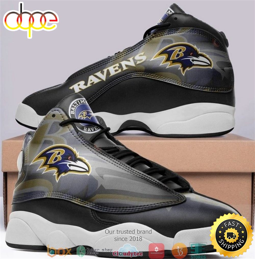 Baltimore Ravens Nfl Big Logo Football Team Air Jordan 13 Sneaker Shoes Zdwdyi