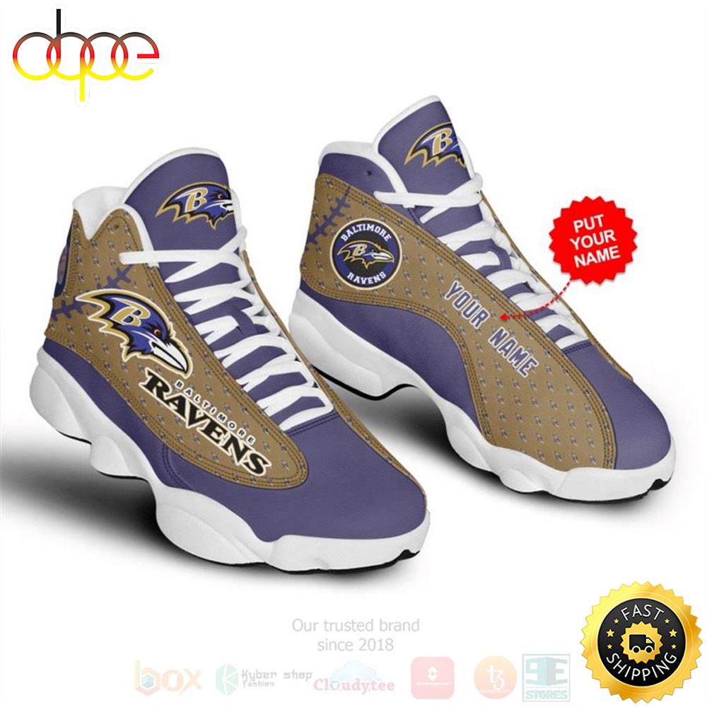 NFL Baltimore Ravens Custom Name Air Jordan 13 Shoes V4