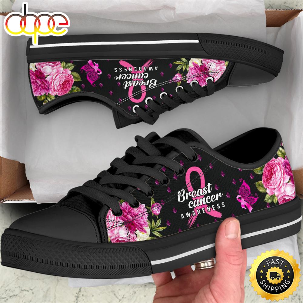 Breast Cancer Low Top Shoes Awareness Flower Canvas Shoes Dy12ek