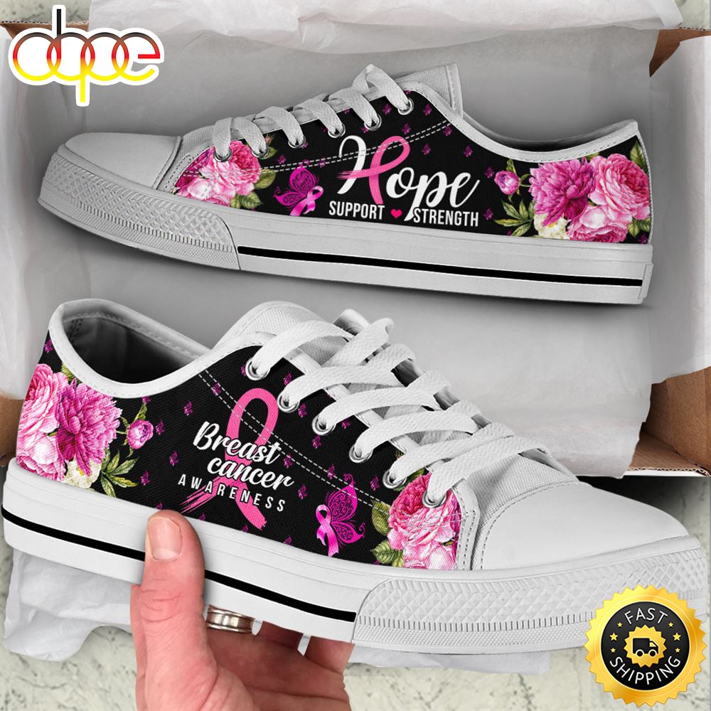 Breast Cancer Low Top Shoes Awareness Hope Flower Canvas Shoes Az4gzf