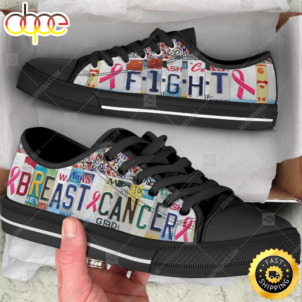 Breast Cancer Low Top Shoes Fight License Plates Canvas Shoes Ouriul