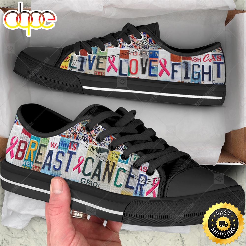 Breast Cancer Low Top Shoes Live Love Fight License Plates Canvas Shoes S8vm46