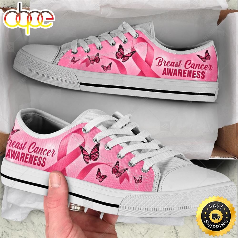 Breast Cancer Shoes Awareness Ribbon Shortcut Low Top Shoes Canvas Shoes Hgcaox