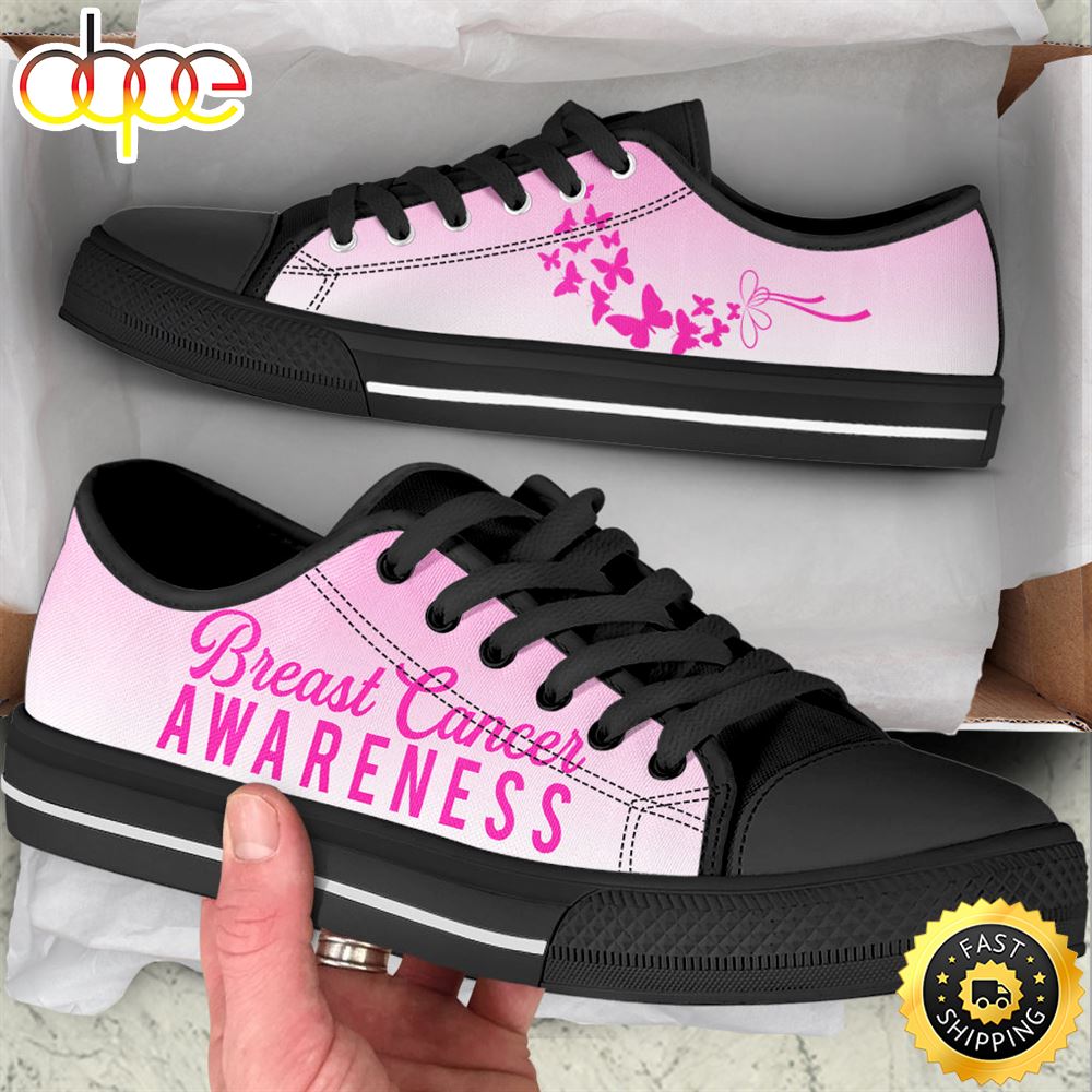 Breast Cancer Shoes Butterfly Low Top Shoes Canvas Shoes Lyr0gz