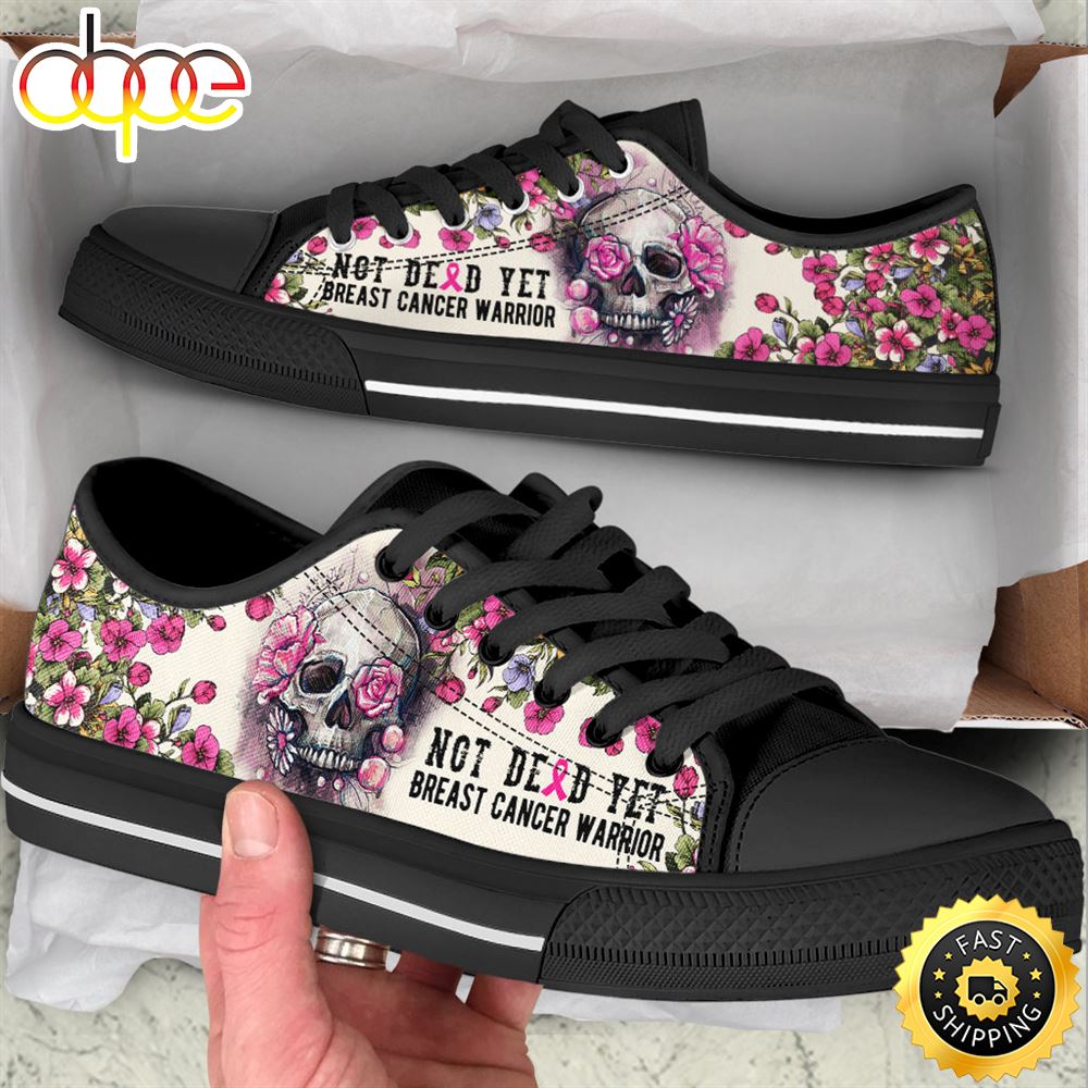 Breast Cancer Shoes Rose Flowers Skull Low Top Shoes Canvas Shoes Tvb63i