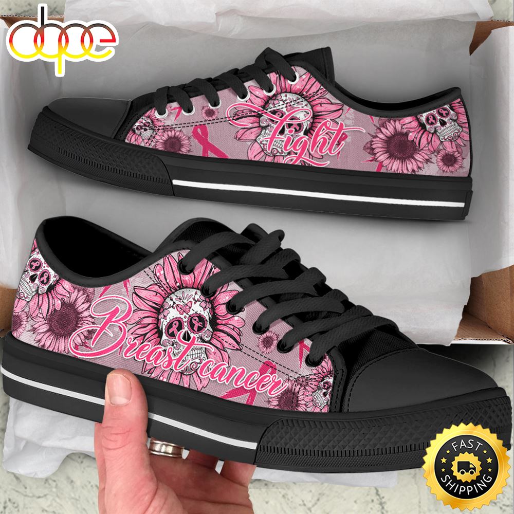 Breast Cancer Shoes Skull Flower Low Top Shoes Canvas Shoes Hyxgak