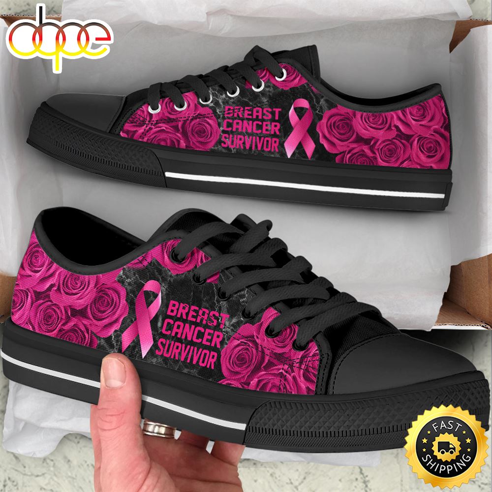Breast Cancer Shoes Survivor Rose Flower Low Top Shoes Canvas Shoes Tupj5h