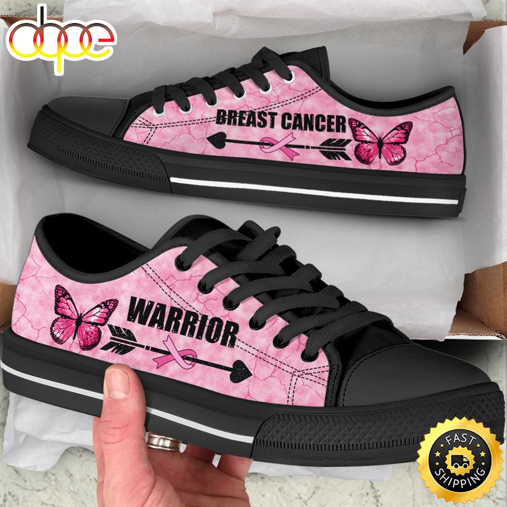 Breast Cancer Shoes Warior Ribbon Arrow Low Top Shoes Canvas Shoes Zkvkc0