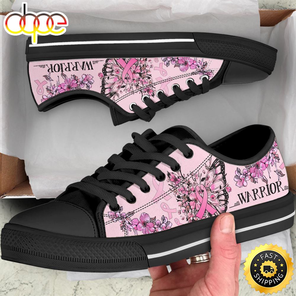 Breast Cancer Shoes Warrior Butterfly Flower Low Top Shoes Canvas Shoes Qoumwb