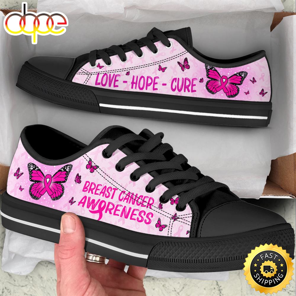 Breast Cancer Shoes With Butterfly Version Low Top Shoes Canvas Shoes Upgzhz