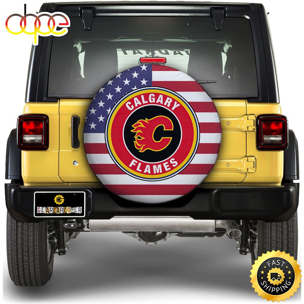 Calgary Flames Spare Tire Covers Custom US Flag Style Urwg7v