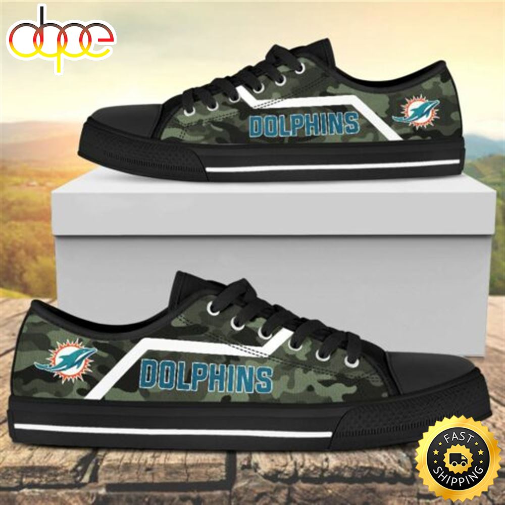Camouflage Miami Dolphins Canvas Low Top Shoes Black I3kcfc