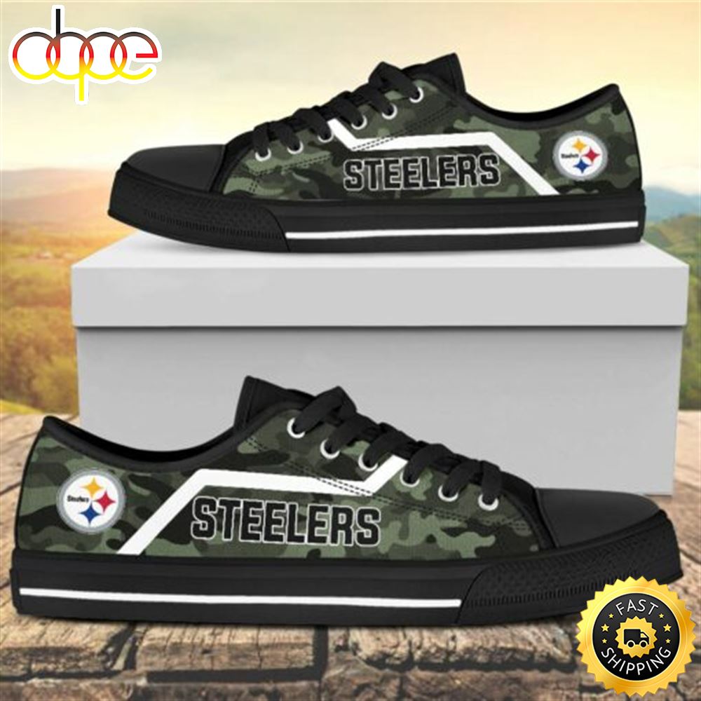 Camouflage Pittsburgh Steelers Canvas Low Top Shoes Black Kn9ycu