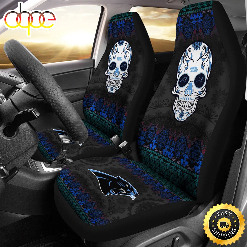 Carolina Panthers American Football Club Skull Car Seat Covers Nfl Car Accessories Custom For Fans Ge0wdd