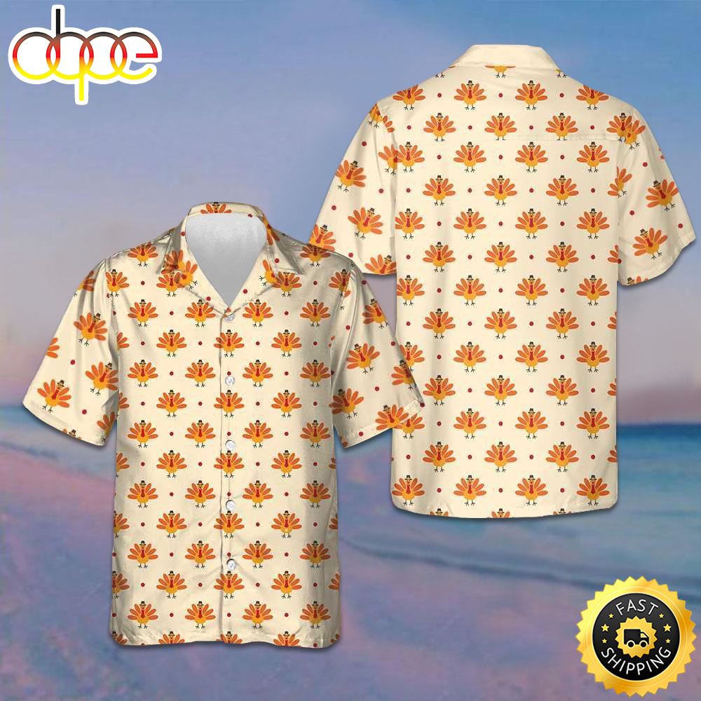 Cartoon Turkey Bird And Polka Dot Hawaiian Shirt Funny Turkey Shirt Gift For Thanksgiving Day Nqodpj