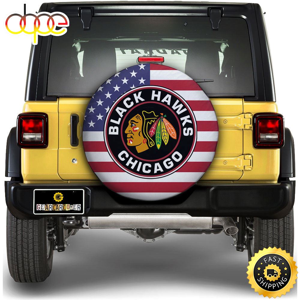 Chicago Blackhawks Spare Tire Covers Custom US Flag Style Qcpra3