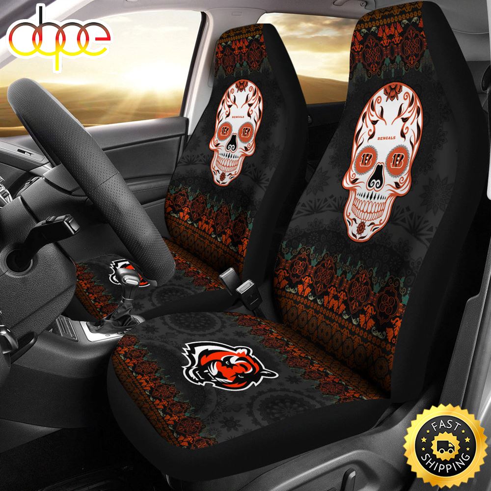 Cincinnati Bengals American Football Club Skull Car Seat Covers Nfl Car Accessories Custom For Fans Vubkss