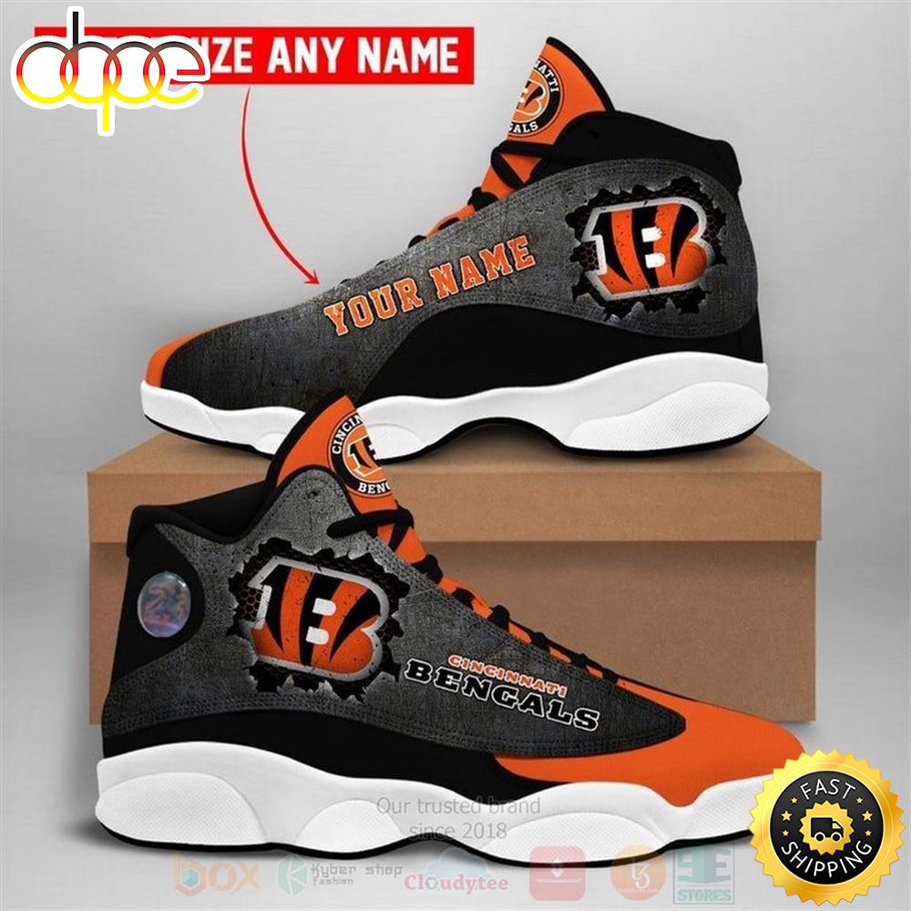 Cincinnati Bengals Nfl Football Team Custom Name Orange Air Jordan 13 Shoes Ihpq6m