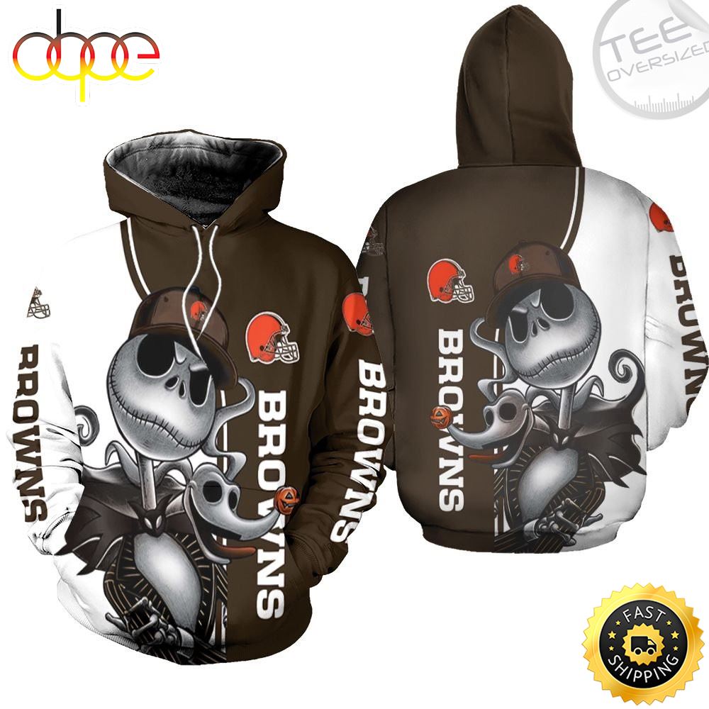 Cleveland Browns Jack Skellington And Zero 3D Hoodie F4qzx5