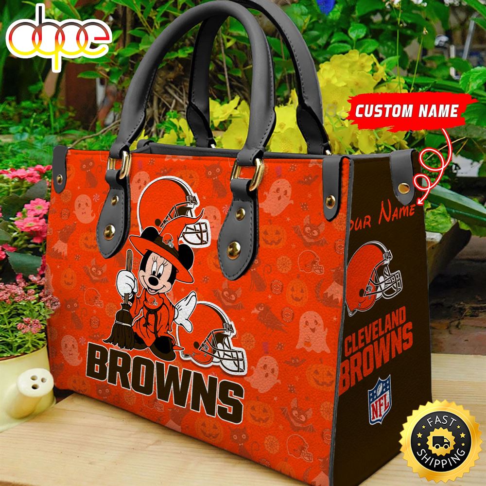 Cleveland Browns NFL Minnie Halloween Women Leather Hand Bag Ebqnfu