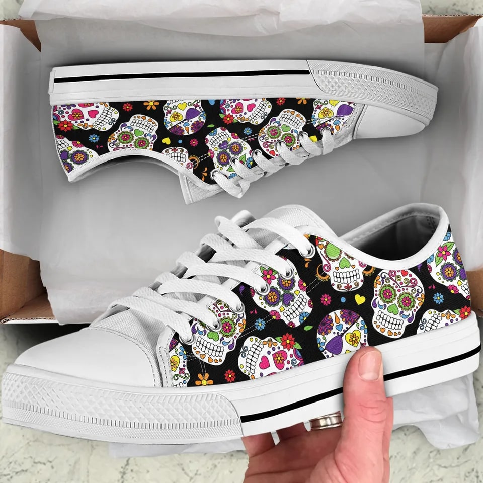Colorful Sugar Skulls Black Low Top Shoes Sneakers Cfevk0