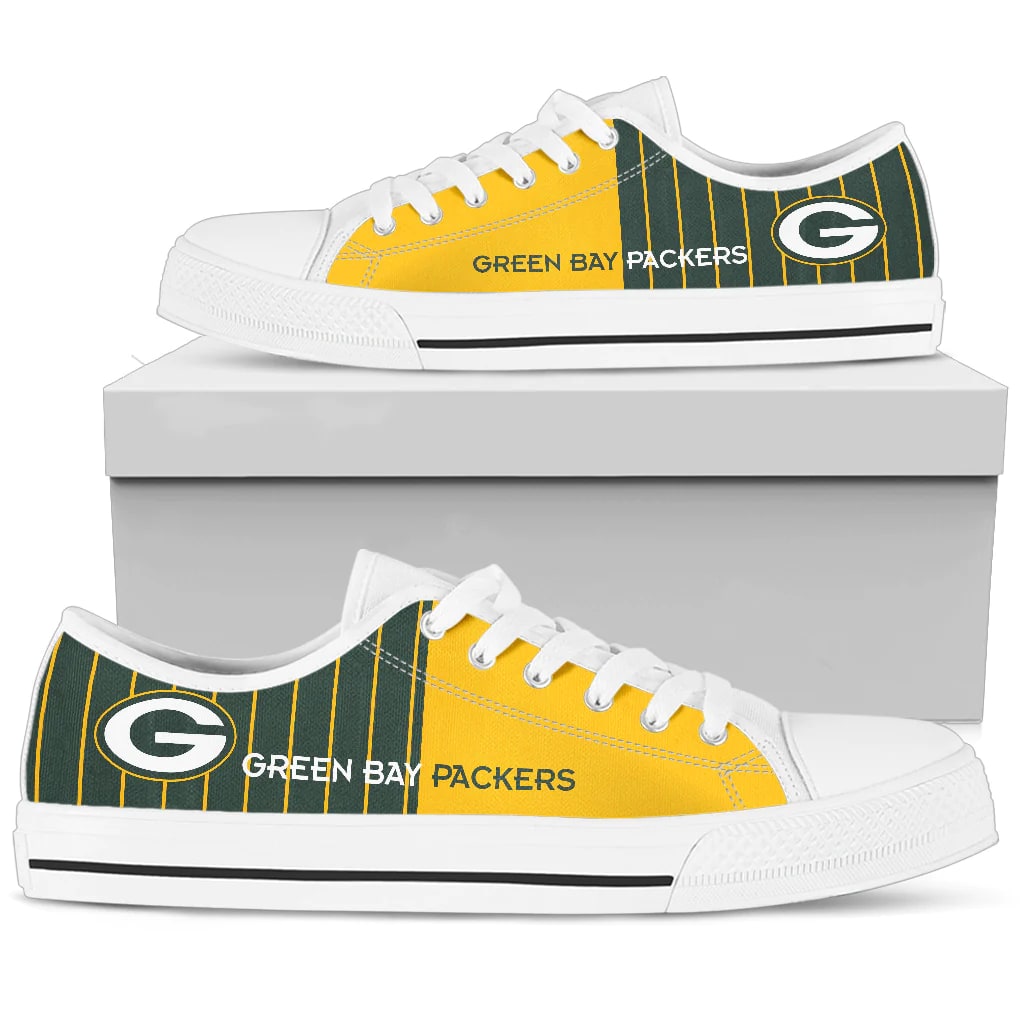 Cool Simple Design Vertical Stripes Green Bay Packers Low Top White Shoes Mpdg6p