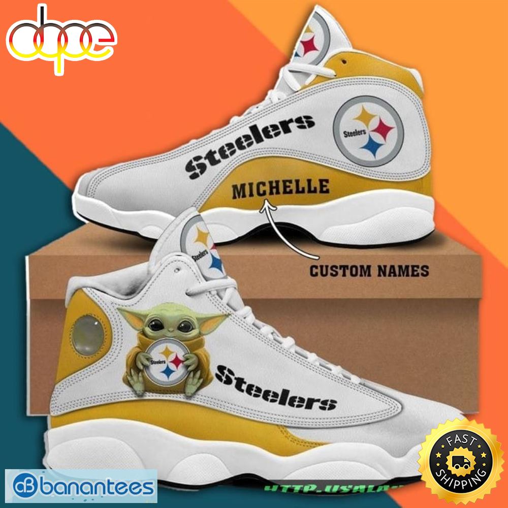 Custom Name Pittsburgh Steelers Baby Yoda Air Jordan 13 Sneaker Shoes Votwbe